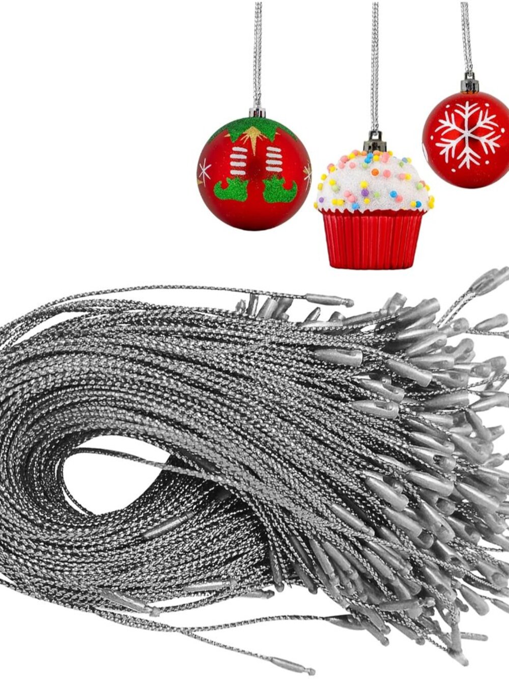 Christmas Tree Ornament String Hooks - Silver Easy Snap Ribbon 200 Pk